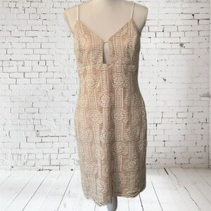 Lulus White Lace and Beige Body Con Dress - Size junior XL
